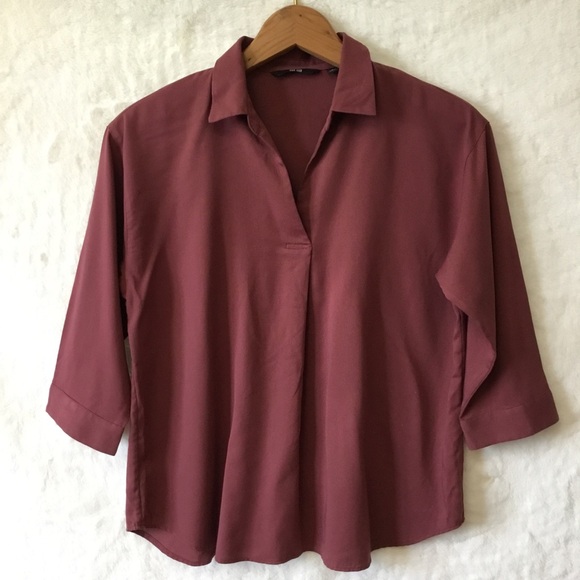 Uniqlo Tops - Uniqlo Maroon 3/4 Sleeve Top-Button Blouse